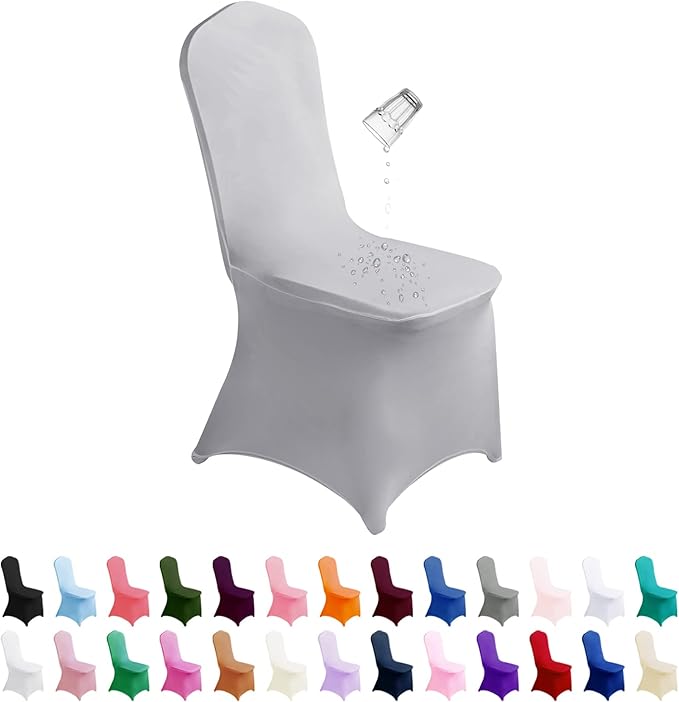 SuperO Waterproof Spandex Chair Cover 25PCS, Stretch Dining Chair Covers, Polyester Outdoor Chair Covers, Protector Stretch Chair Cover for Party Universal, Banquet, Wedding Event, Hotel(Silver)