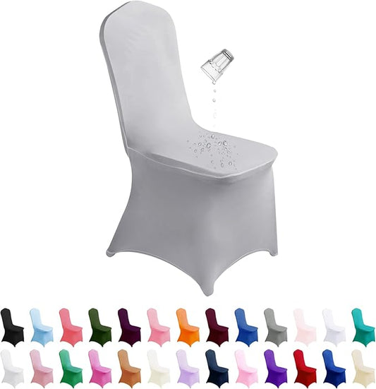 SuperO Waterproof Spandex Chair Cover 12PCS, Stretch Dining Chair Covers, Polyester Outdoor Chair Covers, Protector Stretch Chair Cover for Party Universal, Banquet, Wedding Event, Hotel(Silver)