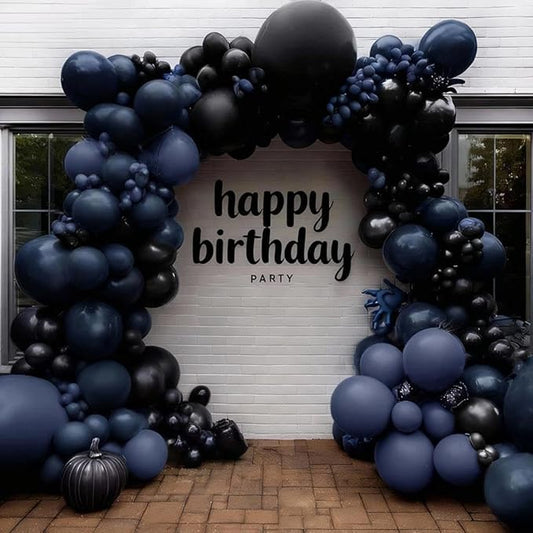 Navy Blue Black Balloon Arch Kit Double Stuffed, Dark Lavender-Blue Matte Black Balloon Garland with Clear Bobo Latex for Birthday Baby Shower Men Graduation Wedding New Year Party Decoration