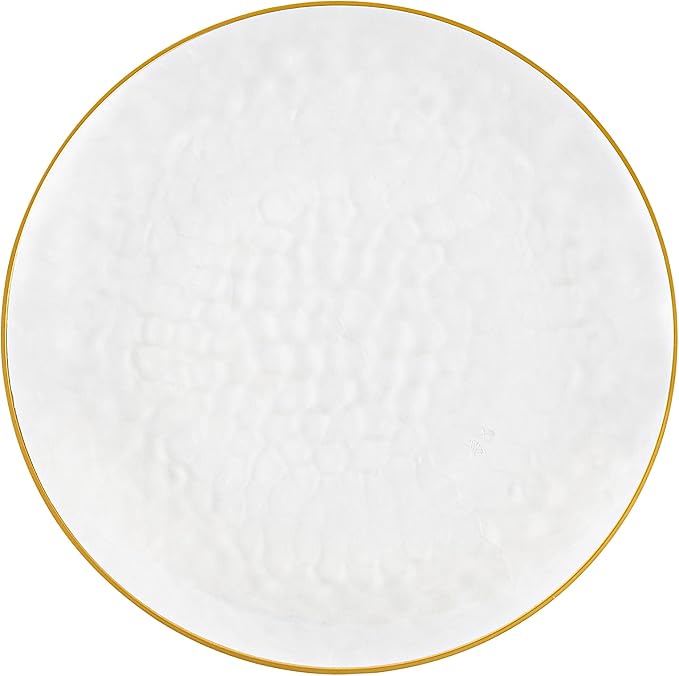 PLASTICPRO 30 Pack Hammered Plastic Plates Heavyweight Disposable Plastic Plates Elegant Clear Hammered Rim Platsic Party Dishes (Hamered Clear With Gold Rim, 7'' INCH PLATES)
