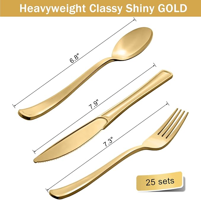HOMIX Black and Gold Party Supplies 175 Pieces Disposable Black Paper Plates Napkins Cups, Gold Plastic Forks Knives Spoons for Graduation, Birthday, Cocktail Party Serves 25