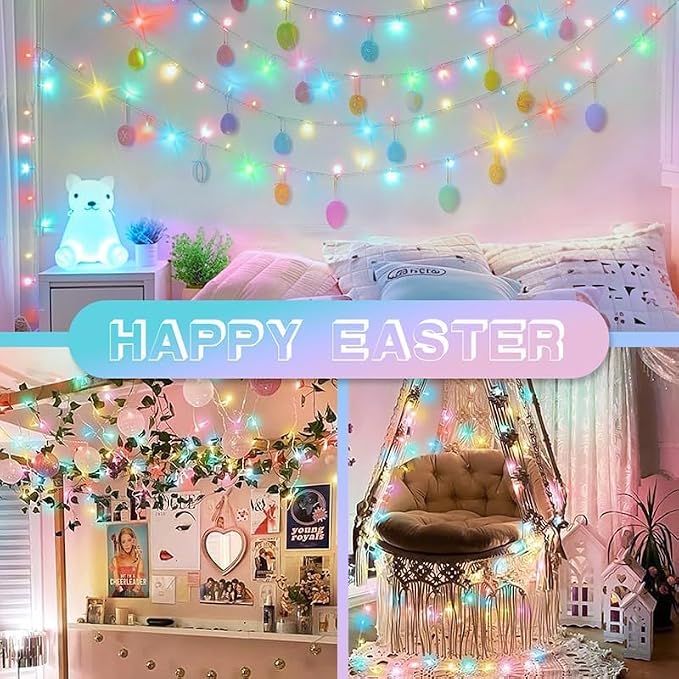 LAMPHOME 100 LED Easter String Lights, 33 FT Colorful Connectable Waterproof String Lights Clear Wire with 16Modes, Easter Decorations for Indoor Outdoor Party Yard Garden (Multicolor)