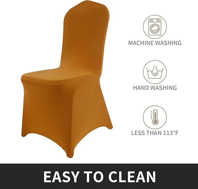 Peomeise 12pcs Stretch Spandex Chair Cover for Wedding Party Dining Banquet Event (Gold, 12)