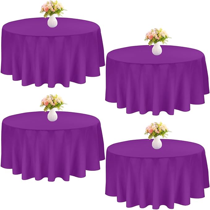 4 Pack Round Tablecloth 120 Inch Polyester Washable Fabric Table Covers for Wedding Dining Table Buffet Parties Banquet Decoration（Purple）