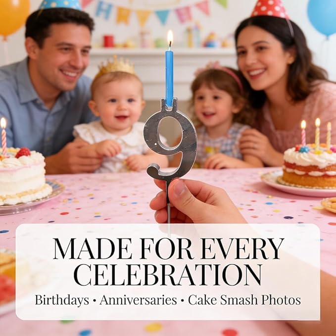 Reusable Number Birthday Candle Holder Set, Digital Birthday Cake Candle Holders Set, Silver Cake Topper Decorations, Adjustable Candles Stand, Party Cakes Accessories(1set)