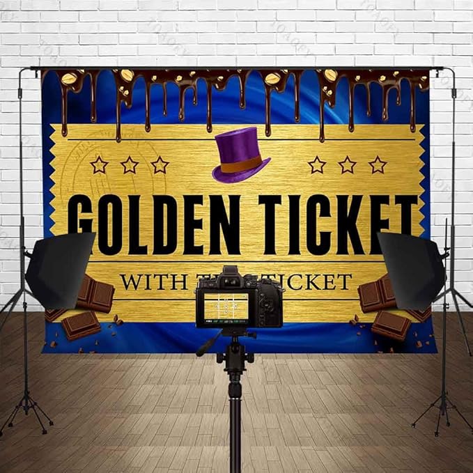 10x8FT Candy Photo Backdrop Golden Ticket Background Chocolate Factory Backdrop Chocolate Fountain Background for Birthday Party Decorations Dessert Table Supplies TAYBDJ859