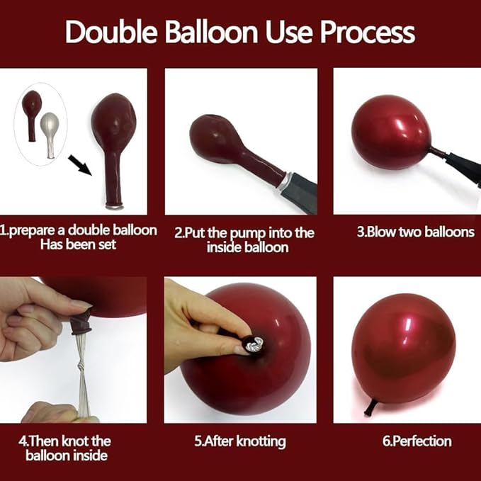 Burgundy Balloons Double Stuffed Red Maroon Balloon Garland Different Sizes 18/12/5in Wine Ruby Red Balloon Arch Kit for Birthday Mother's Day Bridal Wedding Graduation Party Decorations