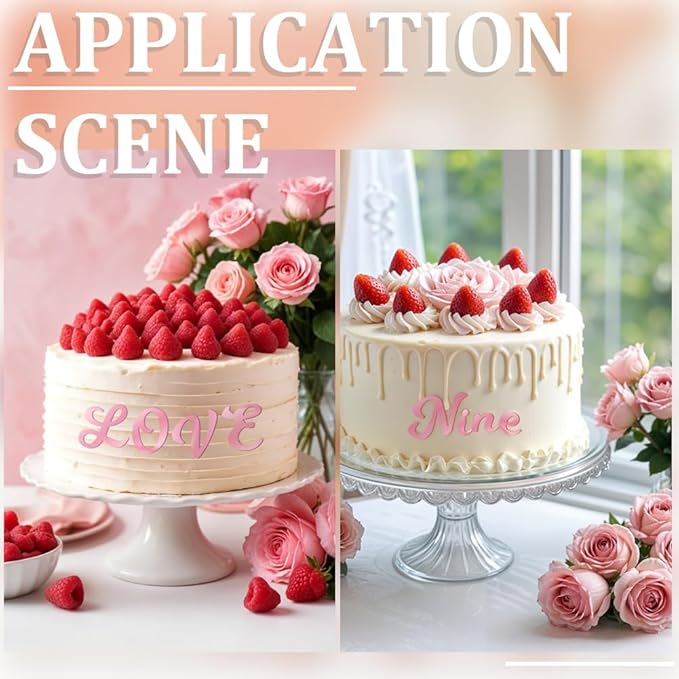 1 Box 128Pcs 63 Styles Letter Cake Topper Pink Acrylic Number Cupcake Toppers Plastic 0-9 Numbers A-Z Letters Mirrored Non Edible Rose Gold Decors for Cake Wedding Anniversary Birthday