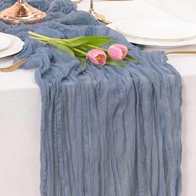 Cheesecloth Table Runner 10ft Rustic Gauze Cheese Cloth 35 x 120 Inches Long for Christmas Wedding Bridal Baby Shower Birthday Table Decorations (Dusty Blue, 6 Pack-10FT)