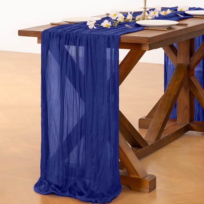 Socomi Royal Blue Summer Cheesecloth Table Runner Boho Rustic Gauze 120 inch 10FT Cheese Cloth Sheer Runner for Wedding Party Baby Shower Birthday Home Decor Holiday Decorations