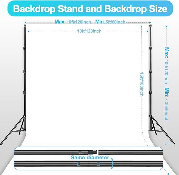 EMART 10 x 10ft Heavy Duty Background Support System,Professional Photo Backdrop Stand Kit with 10 x 15 ft Polyester Backdrop (White,Black),Clamp,Carry Bag for Parties,Photography,Wedding,Decoration