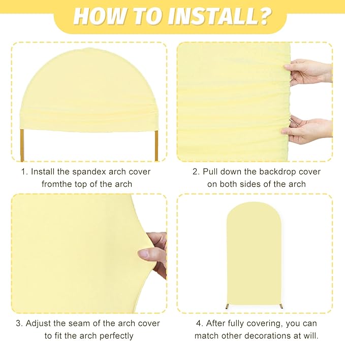 MODFUNS Wedding Arch Cover Light Yellow Spandex Arch Cover 2.6x6ft Round Top Arch Stand Cover Chiara Arch Backdrop Cover Stretchy Arch Wall Cover for Wedding Ceremony Birthday Party Decoration