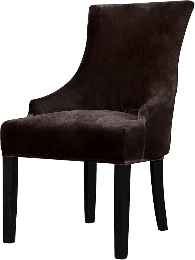 Lellen Velvet Stretch Wingback Chair Cover Slipcover - Reusable Protector Cover for Dining Room Banquet Home Decor etc Machine Washable Hand Washable (Set of 1, Brown)