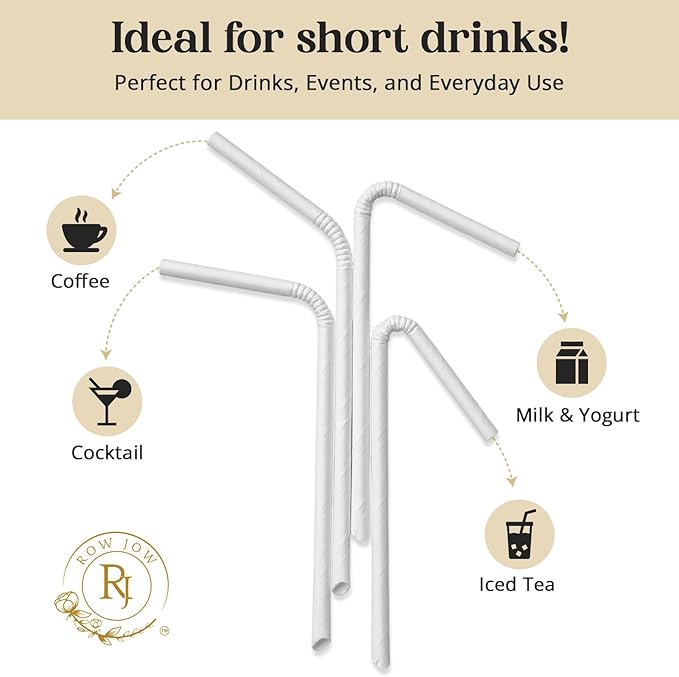 24 Hours Flex Paper Straws - (100pcs Paper Straws) 100% Biodegradable Ecofriendly Extra Durable, Last up to 24 hours in beverages, Recyclable.