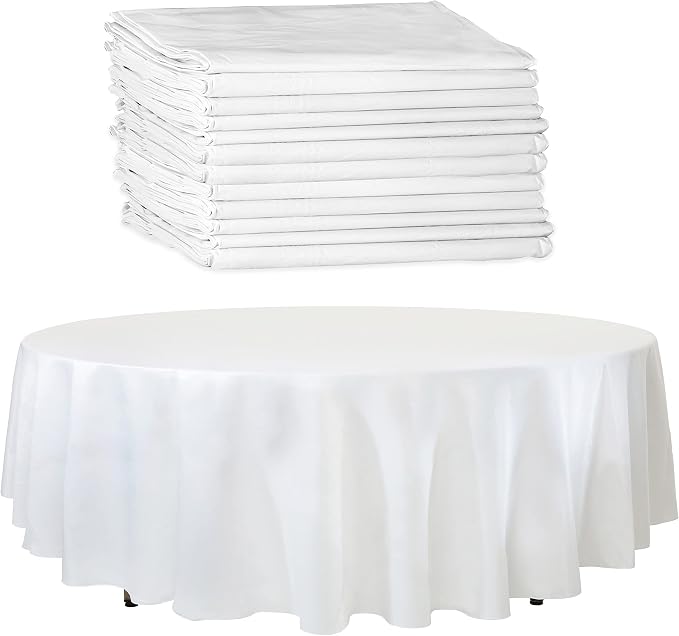 Upper Midland Products White Paper Table Cloths for Round Tables - 82” Octyround Paper Tablecloths with Plastic Backing Round Paper Table Cover (12-Pack)