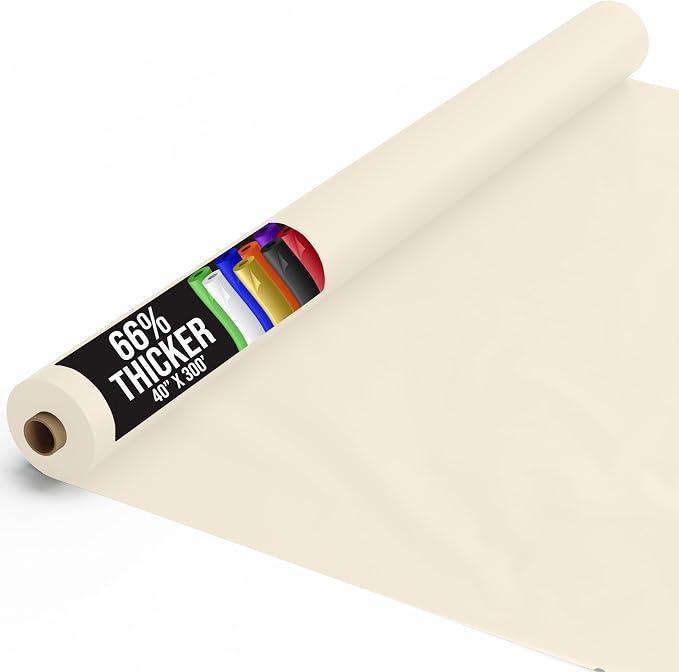 Party Solids 66% Thicker Premium Ivory Plastic Table Cover Roll 40" X 300' Table Cloth Plastic Cover Roll Quality Thick Banquet Rolls Disposable Tablecloth Rolls Strong American Based Company