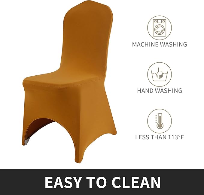 Peomeise Stretch Spandex Chair Cover for Wedding Party Dining Banquet Event with Open Back (Gold,12pcs)