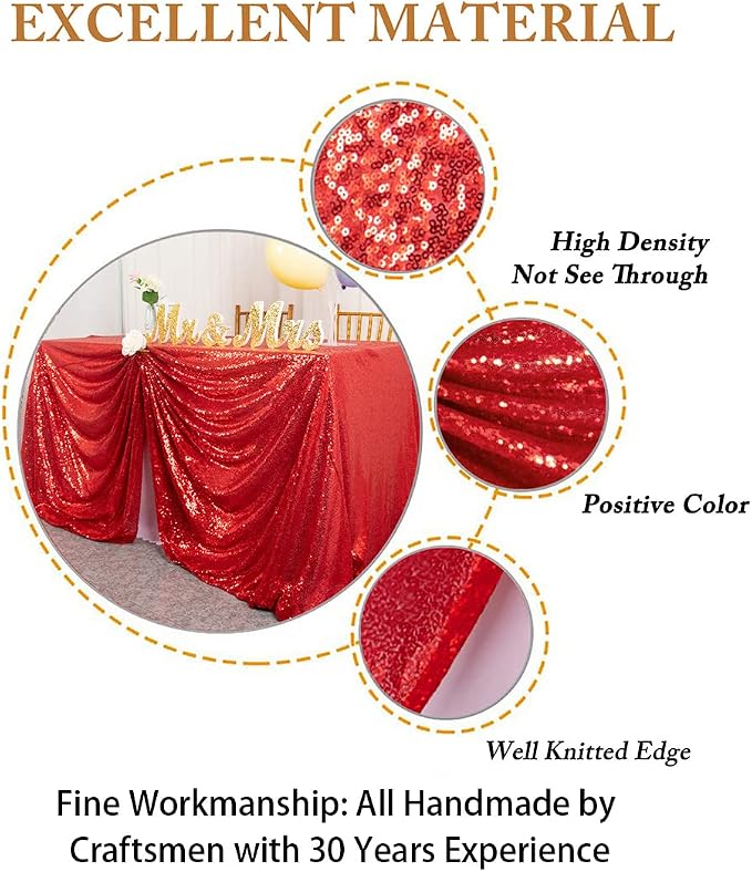 ShiDianYi Sequin Tablecloth Rectangle 50x72-Inch Red Table Cloths for Parties Rectangular Tablecloth Overlay Glitter Red Sequin Fabric Table Linens Birthday/Baby Shower