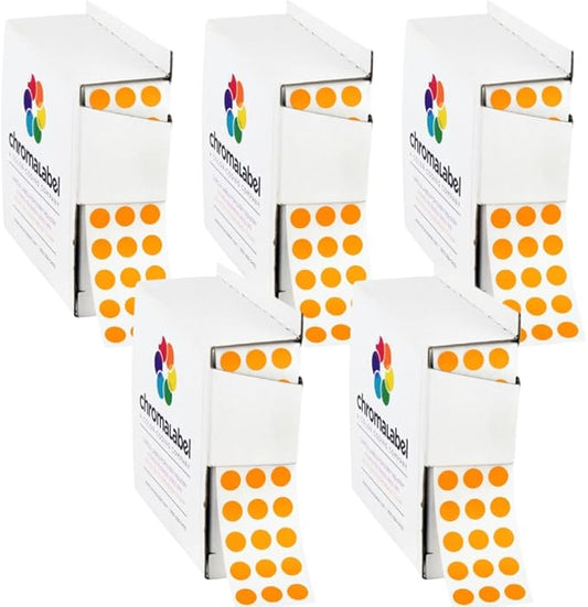 ChromaLabel 1/4 Inch Circle Sticker Labels, Easy to Write on Small Orange Dot Stickers with Handy Dispenser Box, Round Color Coding Labels - 1000 Sticky Dots, Orange Stickers - Case of 5