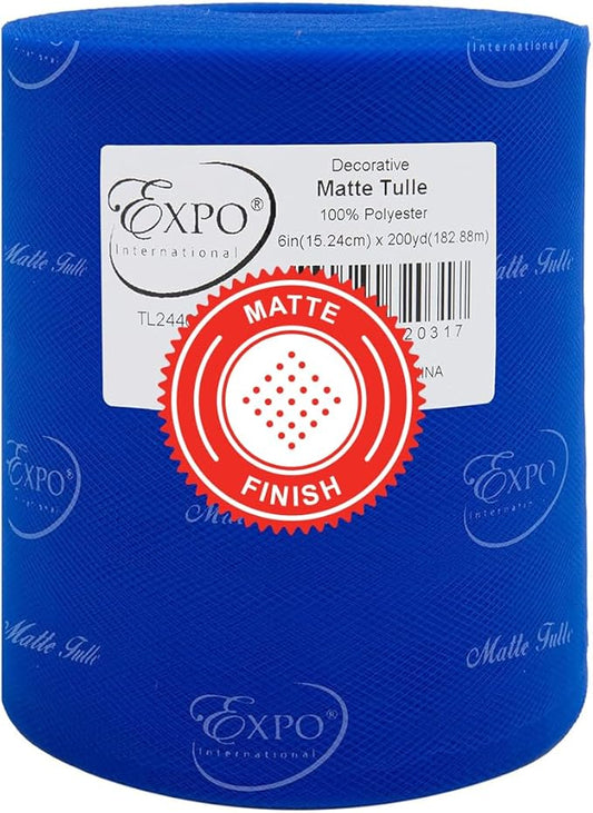 Expo International Decorative Matte Tulle, Roll/Spool of 6” X 200 Yards, Lightweight Polyester Tulle Fabric for Tutus, Costumes, and Party Decorations, Washable, Easy-to-Use, Royal Blue