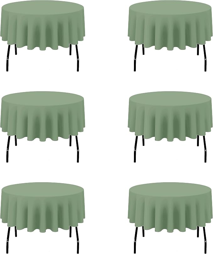 BRILLMAX 6 Pack Sage Green Round Tablecloths 70 Inch for 30“-48” Tables - 150 GSM Polyester Fabric, Standard Drop, Water, Stain & Wrinkle Resistant Cloth Cover for Wedding Reception Banquet Dining