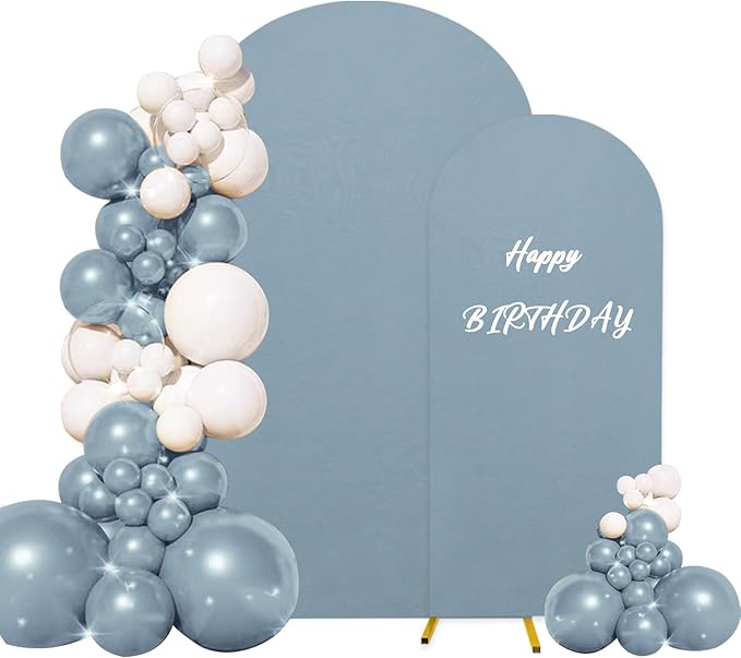 Set of 2 Wedding Arch Stand Cover Round Top Spandex Fitted Arch Cover for Baptism Birthday Party Baby Shower Wedding Arch Stand Decoration（7.2FT, 6FT, Dusty Blue）