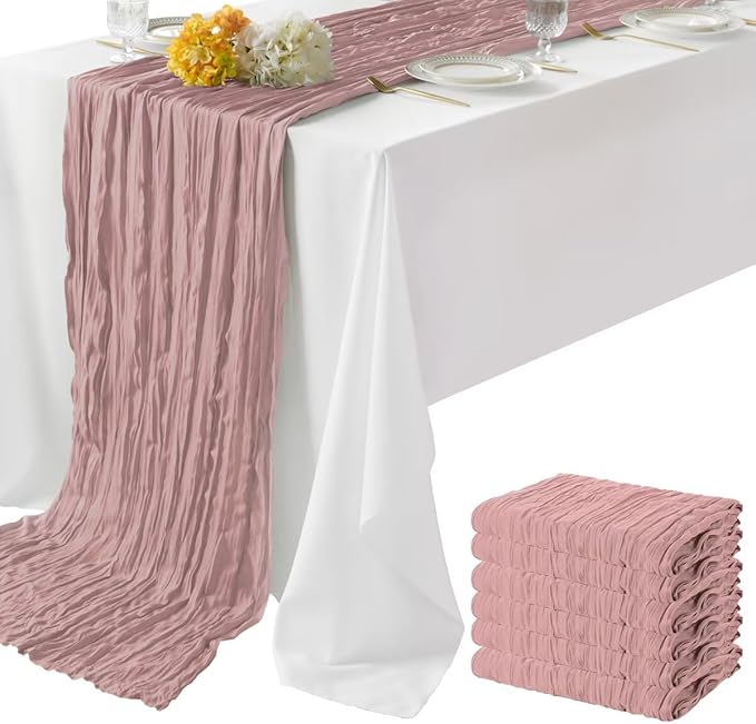 6 Pack Dusty Pink Cheesecloth Table Runner 35"×120" Gauze Fabric Table Runner Rustic Sheer Runner for Wedding Birthday Baby Shower Party Table Decoration Dusty Pink 6 Pack