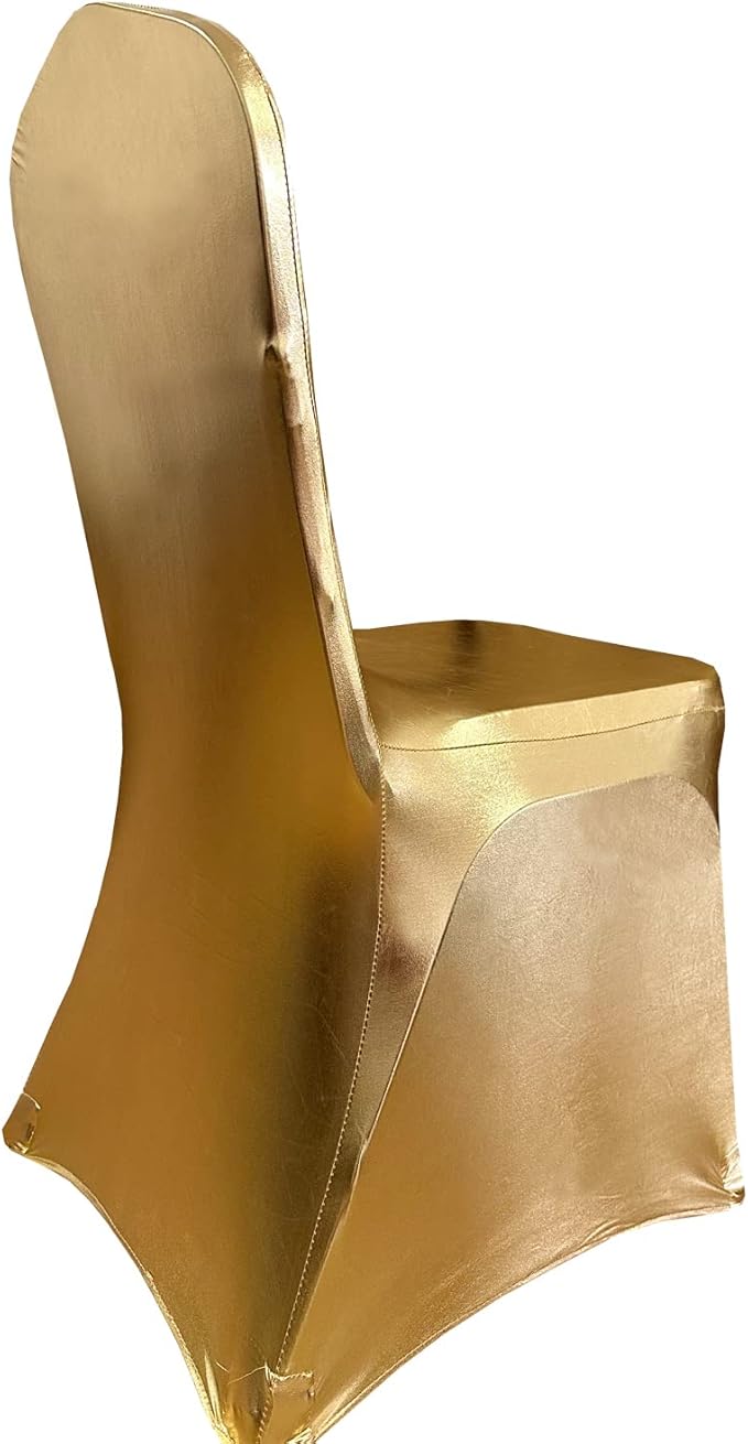 10 Pieces Stretch Polyester Spandex Dining Chair Cover Covers Slipcovers for Wedding Banquet Party (10, Metallic Gold)