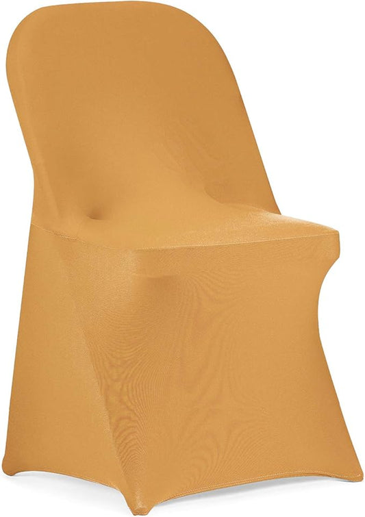 Peomeise Stretch Spandex Folding Chair Cover for Wedding Party Dining Banquet Event (Gold,12pcs)