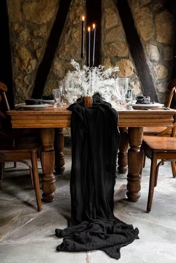12Pack Black Table Runner 10Ft Cheesecloth Table Runner Boho Gauze Table Runners Long Cheese Cloth Table Runners for Wedding Party Bridal Shower Thanksgiving Christmas