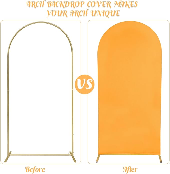 Set of 2 Gold Wedding Arch Stand Cover Round Top Spandex Fitted Arch Cover for Baptism Birthday Party Baby Shower Wedding Arch Stand Decoration（7.2FT, 6.6FT）