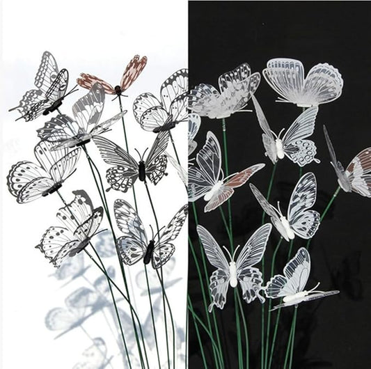 3D Butterfly Garden Stake Decor,10" PVC Butterfly Garden Decor for Outside,Shaking Head Artificial Butterflies for Cake Bouquet Wall Lawn Pathway Plant Pot Flower Bed Yard Decor (50, Black&White Mix)