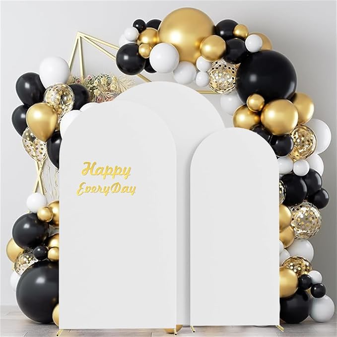 HAINARverS Set of 3 Wedding Arch Cover 6FT,6.6FT,7.2FT Spandex Fitted Stretchy Arch Stand Covers,2 Sided Round Top Chiara Backdrop Cover for Birthday Party Banquet Baby Shower Arch Decoration(White)