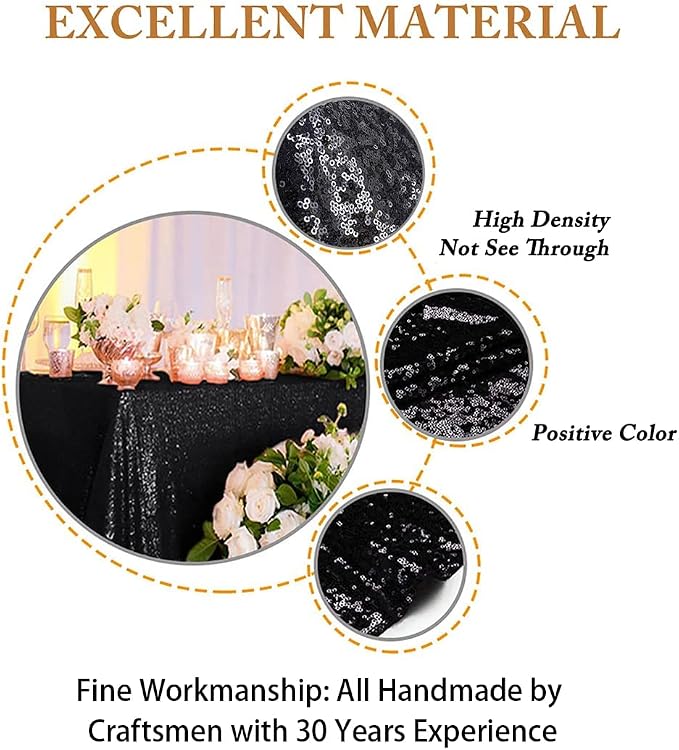 ShiDianYi Black Tablecloth 90X156-Inch Sequin Tablecloth Rectangle Glitter Tablecloth Linen Black Sequin Tablecloth Overlay for Birthday Parties Sparkle Table Cloth for 6FT Table
