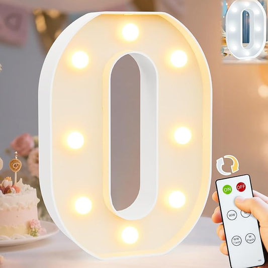 Pooqla LED Light Up Numbers, Marquee Number with Remote for Birthday Decoration, Lighted Numbers Gift for Boys Girls Party Backdrop Wedding Anniversary Decor, Warm White and Cool White Number 0