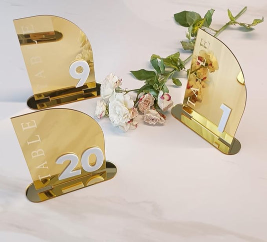 Acrylic Wedding Table Numbers,Semi-Arched Mirrored Acrylic Table Numbers for Party,Events,Occasion Decoration (Number 1-30, Gold Mirror)