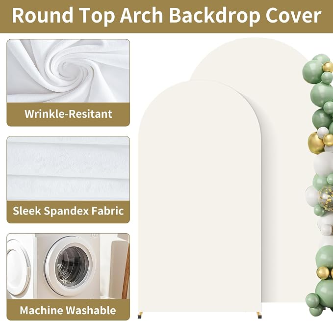 2 Pack Arch Backdrop Stand and Cover Set (7.2FT/6FT), Balloon Arch Stand, Metal Background Arch Stand, Backdrop Arch Frame, Wedding Arch for Backdrop (Ivory Cover)
