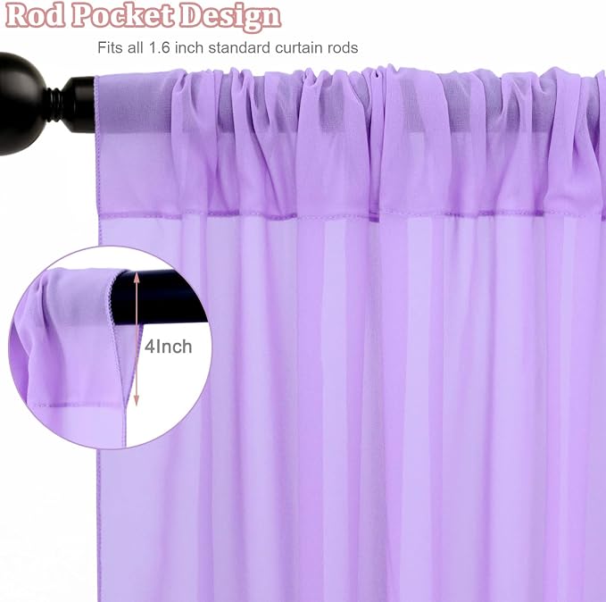 FOTSHARER Wedding Ceiling Drapes 5x30FT 2 Panels Lavender Wedding Arch Draping Chiffon Fabric Ceiling Drapery for Weddings Ceremony Tent Drapes for Events Sheer Drape for Backdrop Canopy Decoration