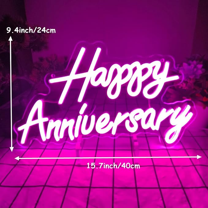 Happy Anniversary Neon Sign - Wedding Birthday Party Decoration Neon Light for Bedroom,Living,Home Bar Valentine's Day Anniversary Decor Gift (pink)