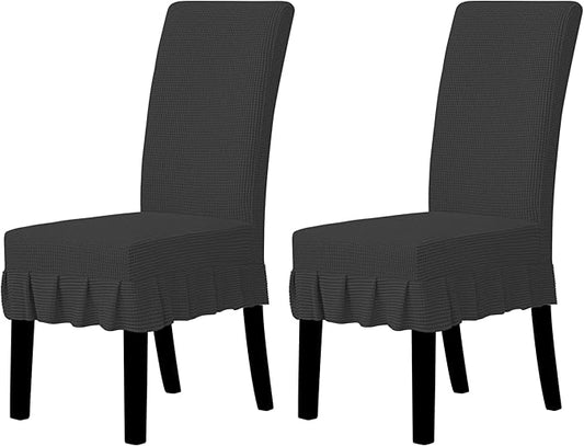 Easy-Going Dining Chair Covers Stretch Parsons Chair Slipcover with Skirt Chair Covers for Dining Room Restaurant Banquet (2 PCS, Dark Gray)
