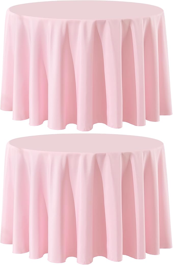 Round Tablecloth 132 Inch 2 Pack Pink Tablecloths Washable Decorative Linen Polyester Table Clothes Cover for Dining Table Banquets Buffet Parties and Wedding