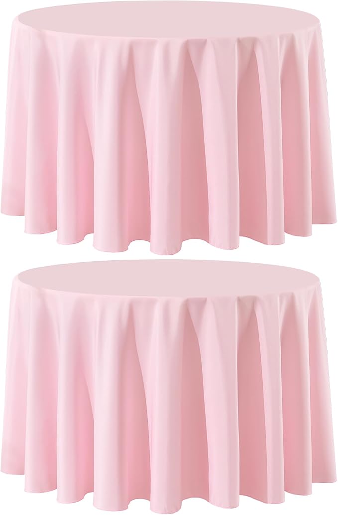 Round Tablecloth 2 Pack 90 Inch Pink Tablecloths Washable Decorative Linen Polyester Table Clothes Cover for Dining Table Banquets Buffet Parties and Wedding