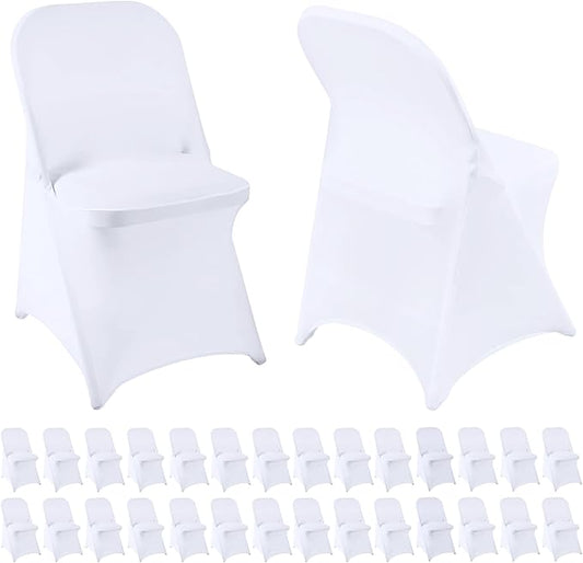 Folding Chair Covers 30 PCS Stretch Spandex Chair Covers Upgraded Universal Washable Fitted Chair Slipcovers Protector for Party, Wedding, Holidays, Banquet, Celebration (White, 30 PCS)