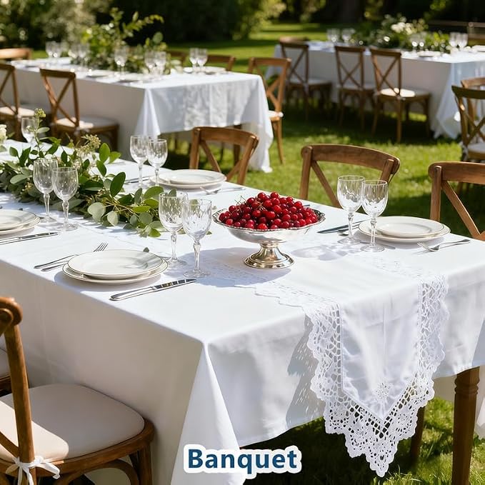Rectangle Tablecloth 60" x 84", White Washable Polyester Table Cloth, Wipeable Table Cover for Dining, Wedding, Birthday, Party, Banquet Decor, 10 Pack