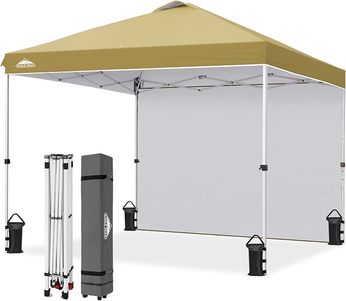 EAGLE PEAK Commercial Canopy 10x10 Pop Up Canopy Tent with 1 Sidewall, Easy Setup Heavy Duty Instant Event Shelter for Vendors & Markets, Outdoor Sun Shade, Beige