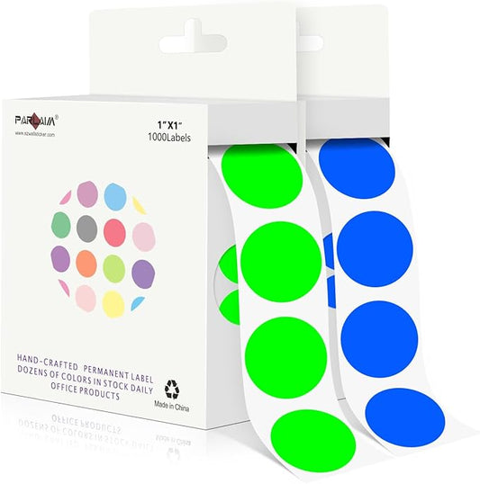 PARLAIM 1 Inch Round Adhesive Color-Code Dot Stickers,2Rolls/2000 per Roll dots Label Dispenser Box,Fluorescent Green/Blue Circle Stickers Label for Office Home(Fluorescent Green+Blue)