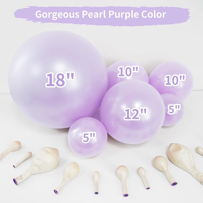 Double Pearl Purple Stuffed Balloons Different Size 115Pcs 5/10/12/18" Light Purple Balloon Arch Kit for Princess Birthday Baby Shower Bridal Shower Engagement Ocean Sea Frozen Theme Party