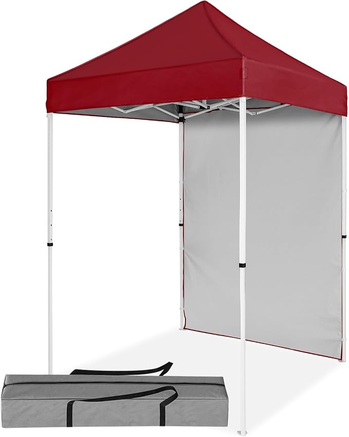 5x5 Pop Up Canopy Tent with One Sidewall, Instant Portable Beach Canopy, Outdoor Tent with Carry Bag for Camping, Sports, Tailgating, Events, Burgundy
