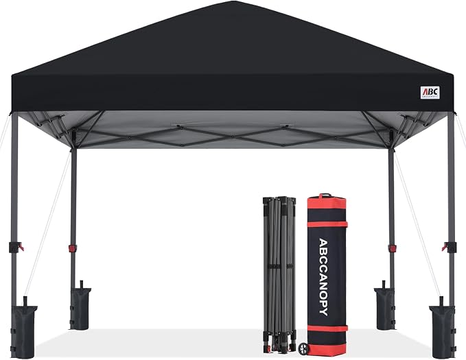 ABCCANOPY 10x10 Pop Up Canopy - Outdoor Patio Portable Canopy Tent Gazebo Heavy Duty for Backyard and Deck with 4 Sandbags and 8 Stakes (Black)