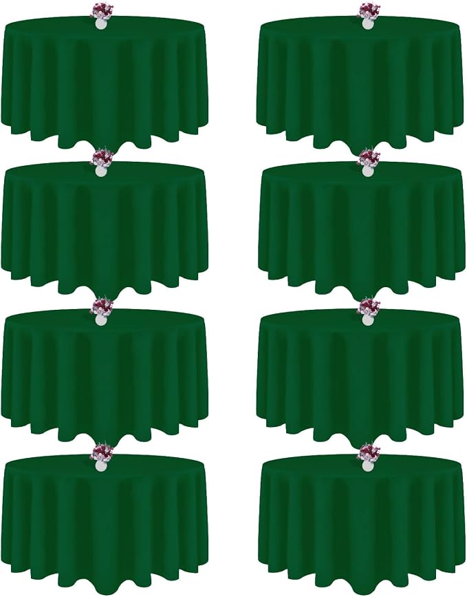 8 Packs 90 Inch Hunter Green Round Tablecloth in Diameter, Washable Polyester Fabric Tablecloths, Wrinkle Resistant Table Cloth for Wedding Party Banquet Dining